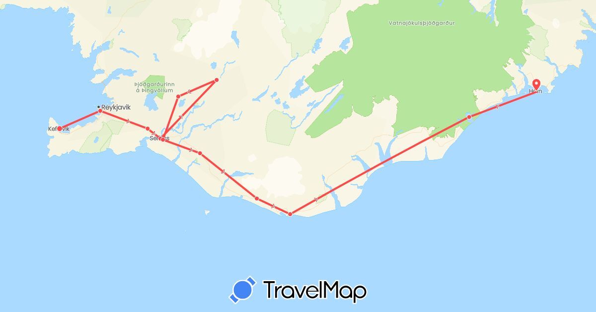 TravelMap itinerary: hiking in Iceland (Europe)
